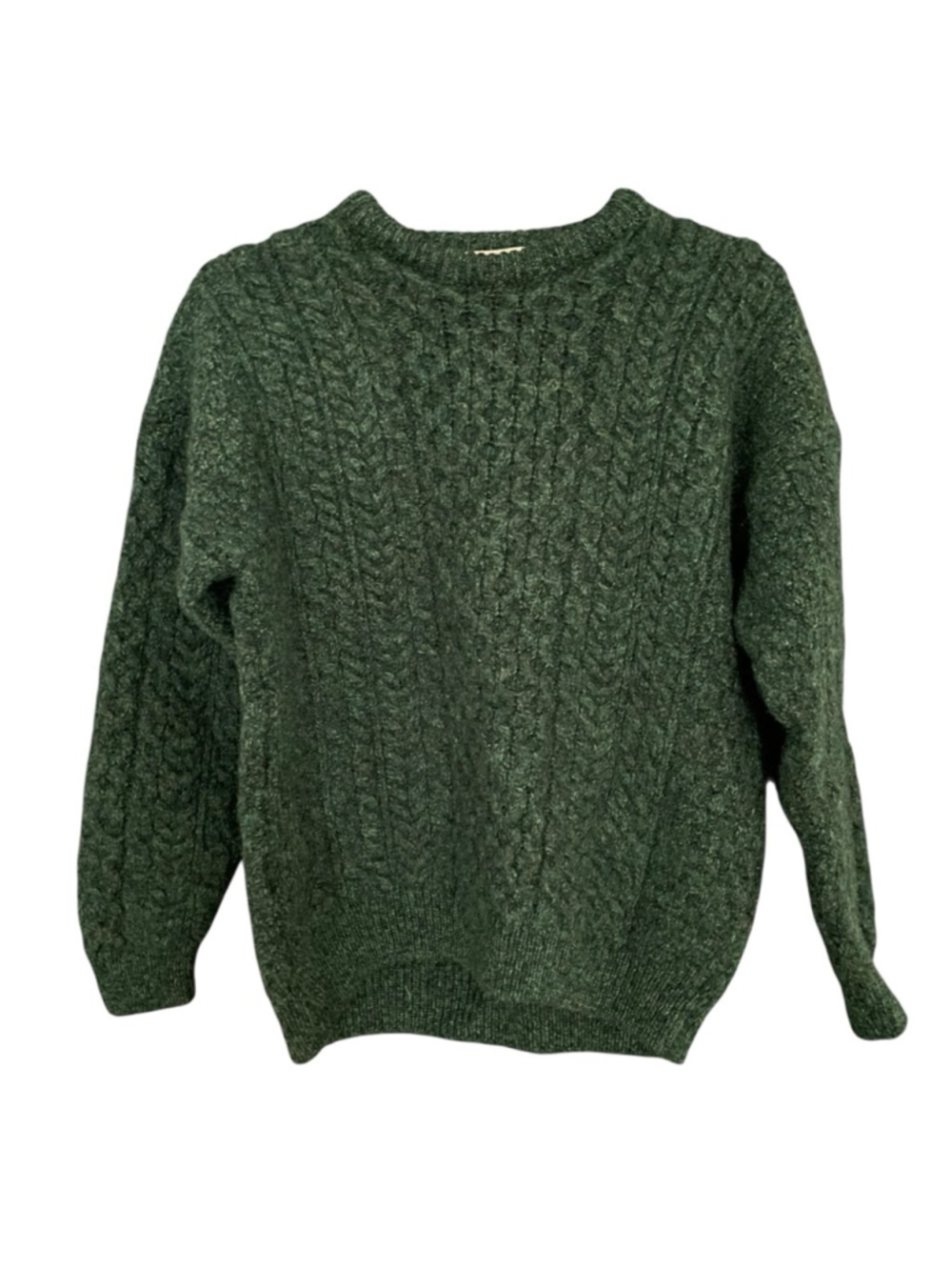 CARRAIG DONN Ireland Women's Dark Green Cable Knit Crewneck Sweater S